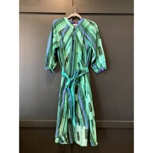 Natalie Martin SEA GLASS GREEN kaftan flowy high low midi dress with sash XS